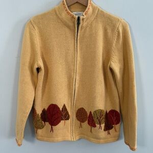 Christopher & Banks Cardigan, Hand Embroidered Fall Tree Design, Size L